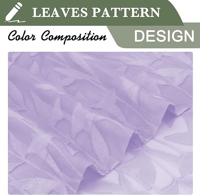 Lecloud Leia 2 PCS Light Purple Sheer Kitchen Curtains 36 Inch Length, Breathable Clip Textured Leaf Cafe Bedroom Voile Curtain Tiers, Dual Rod Pockets Jacquard Bathroom Bedroom Drapes, 38 W x 36 L