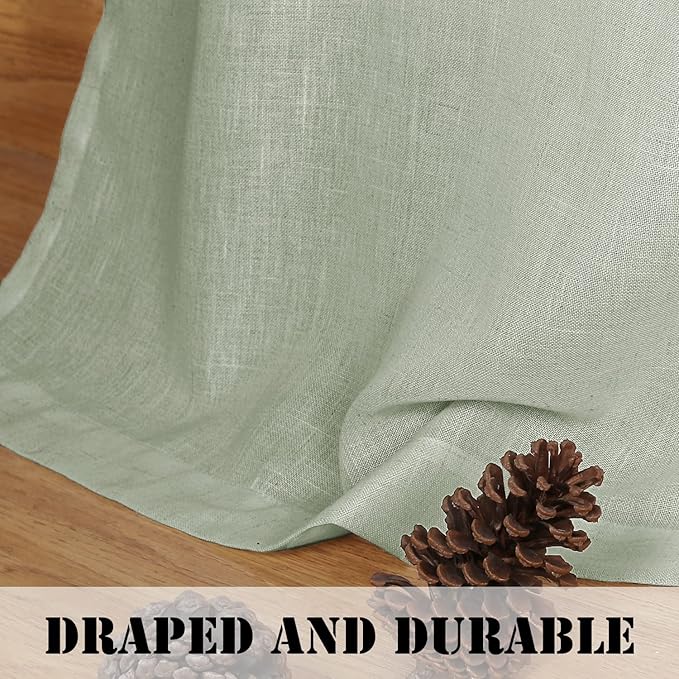 H.VERSAILTEX 2 Pack Ultra Luxurious High Woven Linen Elegant Curtains Semi Sheer Grommet Curtain Panels Light Filtering Privacy Panels Drapes, Nickel Grommet, Extra Long 52x108-Inch, Sage