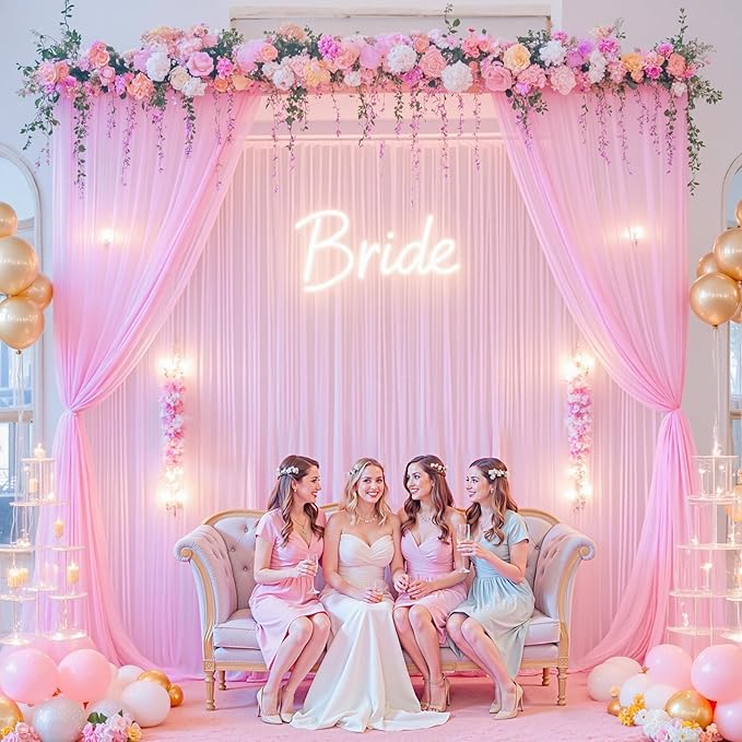 20ft x 15ft Pink Tulle Backdrop Curtain for Baby Shower Party Sheer Fabric Backdrop Curtains for Girls Birthday Gender Reveal Back Drop Wedding Photo Backdrop Drapes Background 4 Panels 5ft x 15ft