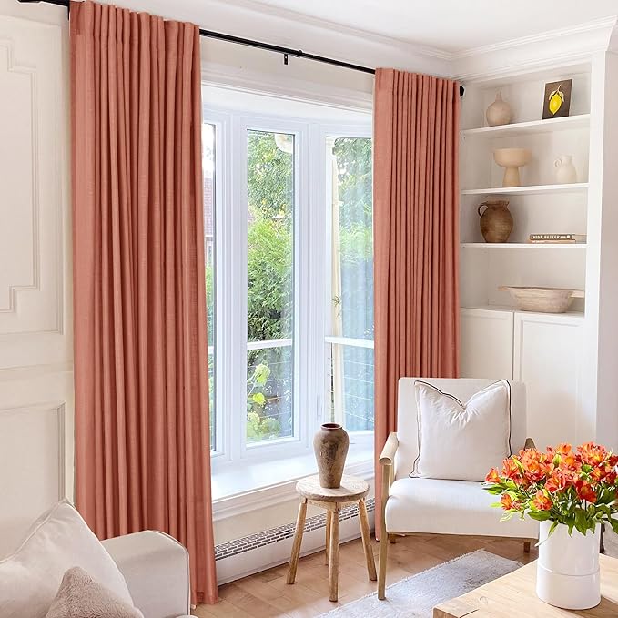 100 inch Linen Terracotta Curtains 2 Panels for Living Room Back Tab Light Filtering Semi Sheer Rust Colored Curtains 100 inches Long Soft Thick Cotton Cloth Textured Rustic Boho Farmhouse Room Decor