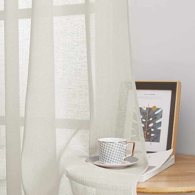 NICETOWN polyester Curtains for Windows 96 inch Length, Grommet Semi Sheer Vertical Drapes Privacy with Light Filtering for Bedroom/Living Room, Natural, W52 x L96, 2 Pieces