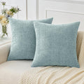 MIULEE Pack of 2 Light Blue Throw Pillow Covers 16x16 Inch Soft Chenille Pillow Covers for Sofa Living Room Spring Home Decor Couch Solid Dyed Cases