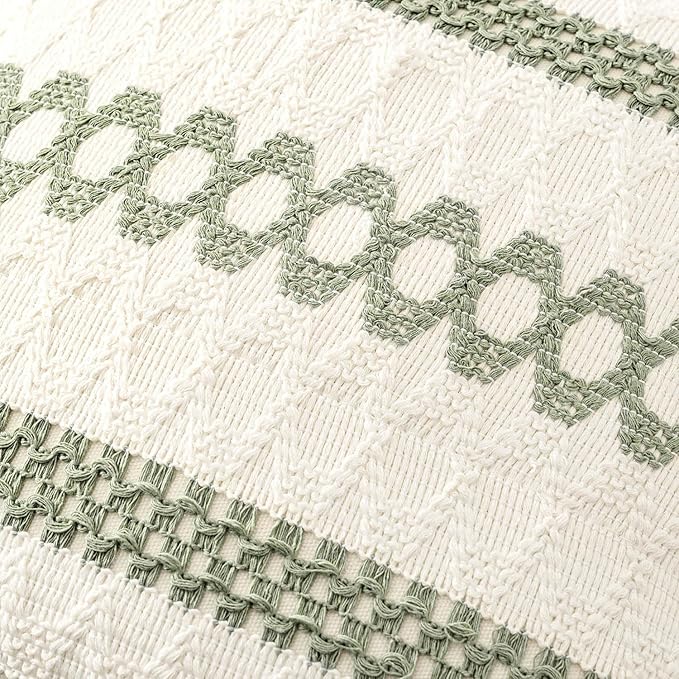 MIULEE Set of 2 Sage Green Boho Decorative Pillow Covers 18x18 Inch Farmhouse Rustic Couch Throw Pillows Modern Summer Cotton Cushion Covers Retro Cute Macrame Woven Spring Decor for Bed Sofa Chair