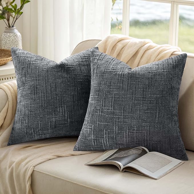 decorUhome Dark Grey Chenille Euro Sham Throw Pillow Covers 22x22 Set of 2 Textured Soft Cozy Slubby Couch Pillow Covers Modern Farmhouse Boho Decorative Pillow Cases for Bed Sofa Living Room
