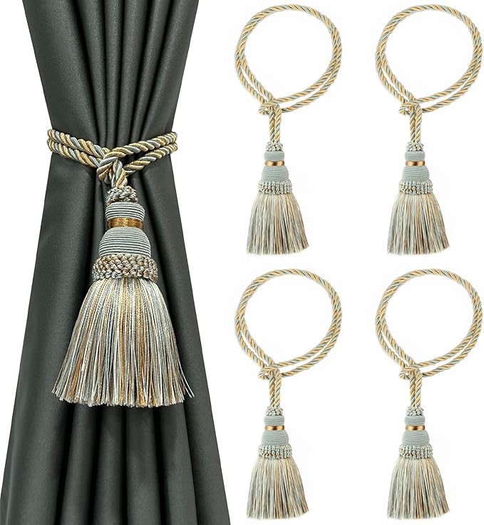 Fenghuangwu 4 Pack Curtain Tie Backs Rope Tassels for Curtains Drape tiebacks Handmade Outdoor Home and Outdoor Decorative (Mix Blue, 4p)