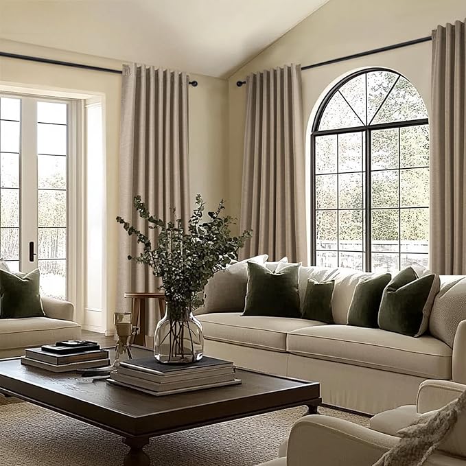 Topfinel 95 Inches Long Custom Linen Blackout Curtains Taupe Pinch Pleated Noise Cancelling Curtains with Pin Hooks for Traverse Burlap Viral Drapes 2 Panels for Living Room Bedroom