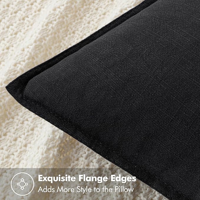 MIULEE Decorative Linen Pillow Covers 20x20 Inch Black Boho Farmhouse Neutral Couch Throw Pillows for Halloween Bed Pack of 2 Accent Modern Pillowcase Sofa Livingroom Home Decor