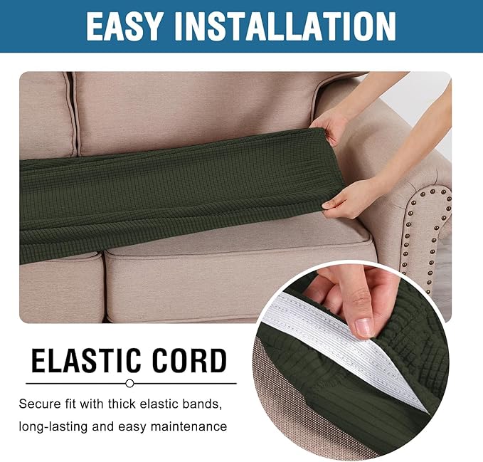 H.VERSAILTEX Super Stretch Individual Seat Cushion Covers Sofa Covers Couch Cushion Covers Slipcover Sets Thick Jacquard Textured Twill Fabric (1 Piece Loveseat Cushion Cover, Olive)
