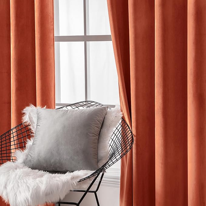 MIULEE Velvet Curtains for Fall Elegant Grommet Burnt Orange Curtain Thermal Insulated Soundproof Room Darkening Rust Terracotta Curtains/Drapes for Living Room Bedroom Decor 52 x 90 Inch Set of 2
