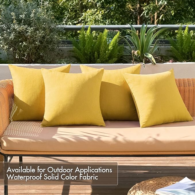 MIULEE Pack of 4 Decorative Outdoor Throw Pillow Covers Linen Waterproof Pillow Covers Farmhouse Cushion Cases for Patio Garden Tent Balcony Couch Sofa 18x18 inch Yellow