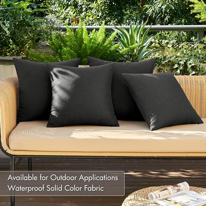 MIULEE Pack of 4 Decorative Outdoor Throw Pillow Covers Linen Waterproof Pillow Covers Farmhouse Cushion Cases for Patio Garden Tent Balcony Couch Sofa 18x18 inch Black