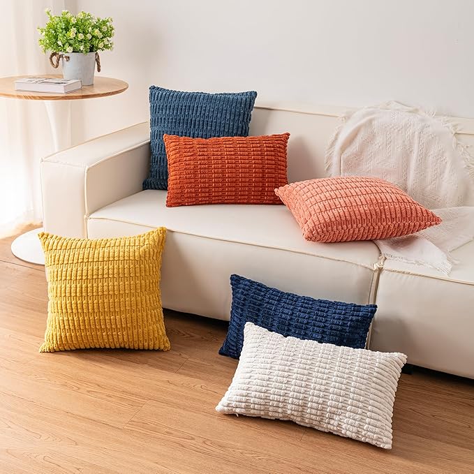 Pack of 2 Corduroy Decorative Throw Pillow Covers 20x20 Inch Soft Striped Pillow Covers Modern Farmhouse Home Decor for Sofa Living Room Couch Bed（Pink）