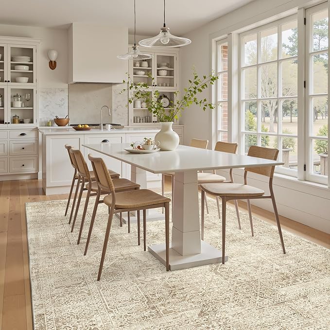 6x9 Area Rug for Living Room Floral Washable Non-Slip Modern Rugs for Bedroom Dinning Room Ultra-Thin Indoor Brown