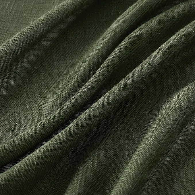 MIULEE Olive Green Linen Curtains 102 Inch Length 2 Panels for Bedroom Living Room, Soft Thick Linen Textured Window Drapes Semi Sheer Light Filtering Back Tab Rod Pocket Burlap Look Decor