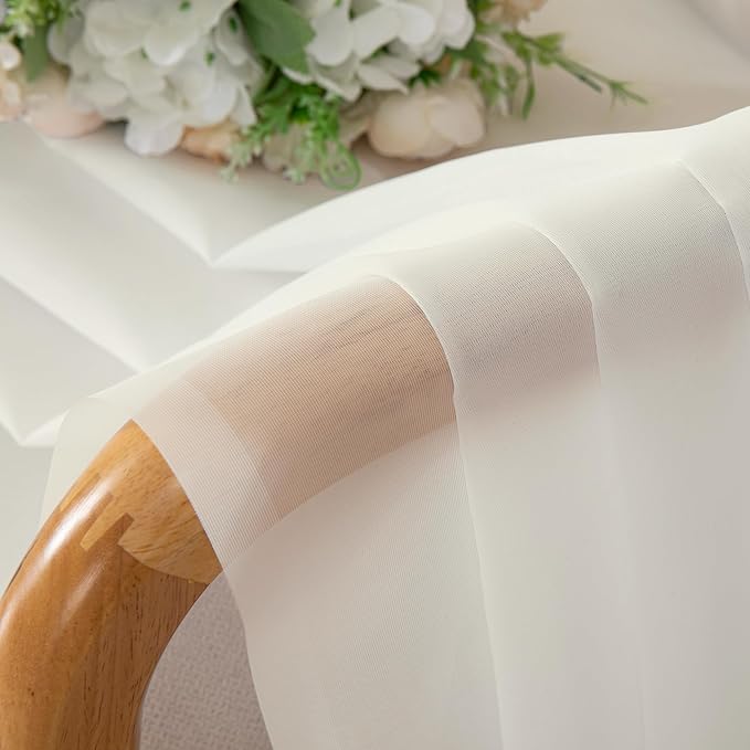Lecloud Ivory Sheer Curtains 50 Inch Length 2 Pcs, Rustic Farmhouse Curtains with Rod Pockets, Light Filtering Window Solid Drapes for Bedroom Bathroom Basement Living Room, Each Panel 42" W x 50" L