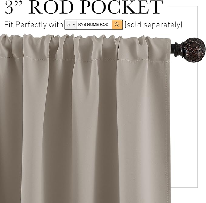 RYB HOME Blackout Curtains for Bedroom 84 inches Long 2 Panels Set, Privacy Thermal Insultaed Sunlignt Heat Blocking Drapes for Nursery Rental Room, Width 42 by Length 84, Sand