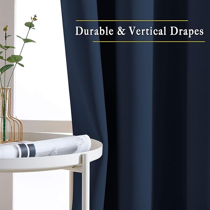 NICETOWN Navy Curtains 96 inches Long, Grommet Thermal Insulated Blackout Curtains Privacy Window Treatments for Boys Room/Living Room, W46 x L96, 2 Panels