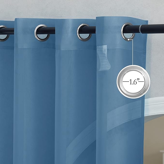 NICETOWN Stone Blue Sheer Curtains 108 inches Long, Grommet Top Elegant Voile Textured Window Treatments Light Filtering for Bedroom/Living Room, W54 x L108, 2 Panels