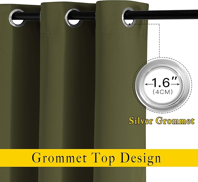 NICETOWN Living Room Window Curtain Drapes Extra Long & Wide - Living Room Panels Grommet Top Window Treatment for Hall & Guest Room (W80 x L108, Olive, 2 Pieces)