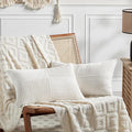 Fancy Homi Set of 2 Cream White Lumbar Decorative Throw Pillow Covers 16x26 Inch for Living Room Couch Bed, Boho Farmhouse Forest Green Home Decor, Soft Corduroy Corss Patchwork Cushion Case 65x40 cm