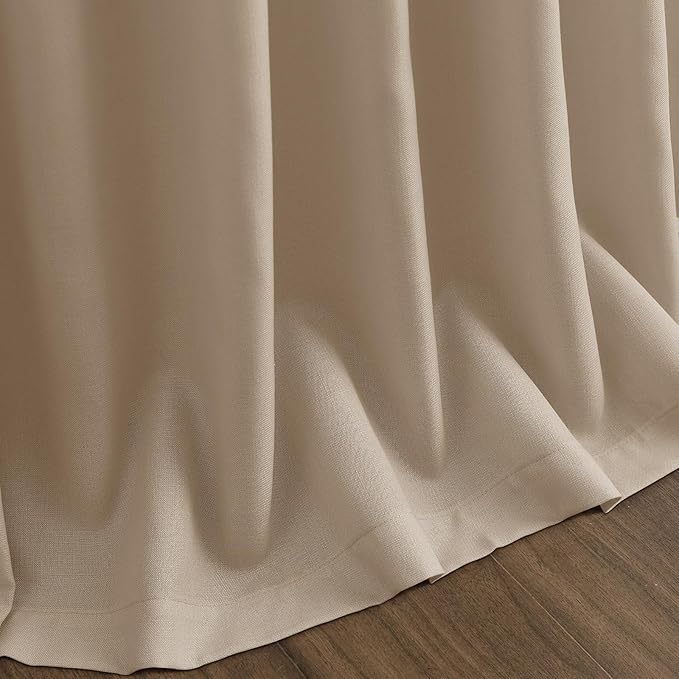 Sepia Beige Linen Curtains 108 Inches Long for Living Room Farmhouse Decor Light Filtering Semi Sheer Curtain Back Tab Rod Pocket Neutral Floor to Ceiling High Window for Bedroom 52x108, 2 Panels