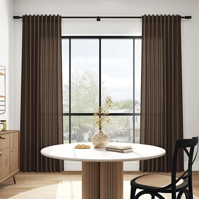 Chocolate Linen Curtains 72 Inch Long for Living Room Bedroom Lightweight Door Drapes 2 Panels Set, Semi Sheer Light Filtering Back Tab or Rod Pocket Curtain,52x72