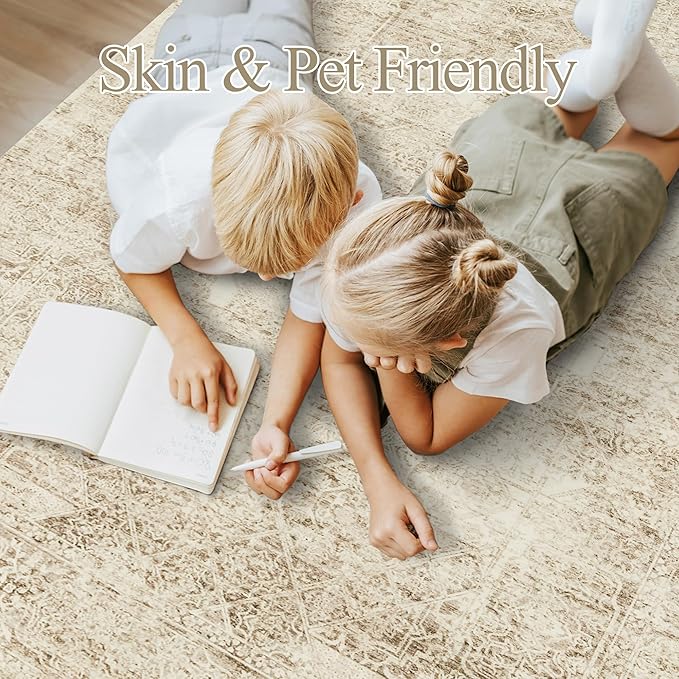 6x9 Area Rug for Living Room Floral Washable Non-Slip Modern Rugs for Bedroom Dinning Room Ultra-Thin Indoor Brown