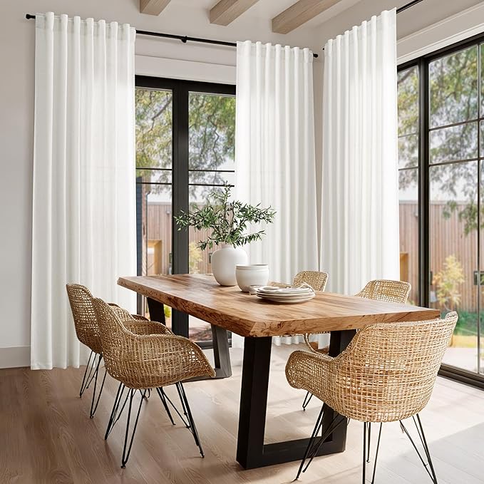 Nanspring Beige White Linen Curtains 96 Inches Long for Living Room Bedroom Light Filtering Privacy Coastal Decor Curtains Back Tab and Rod Pocket Curtain for Office Dinner Room 70x96, 2 Panels