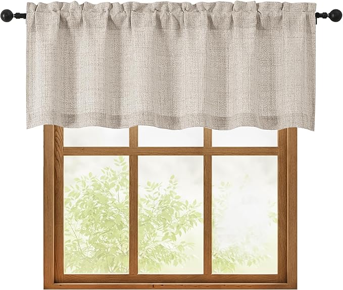 OWENIE Linen Valances for Windows 1 Pcs 18 Inch Length, Light Filtering Textured Short Small Valance Curtains for Bathroom Basement Living Room Bedroom, Half Window Curtains Over Sink, 60" W by 18" L