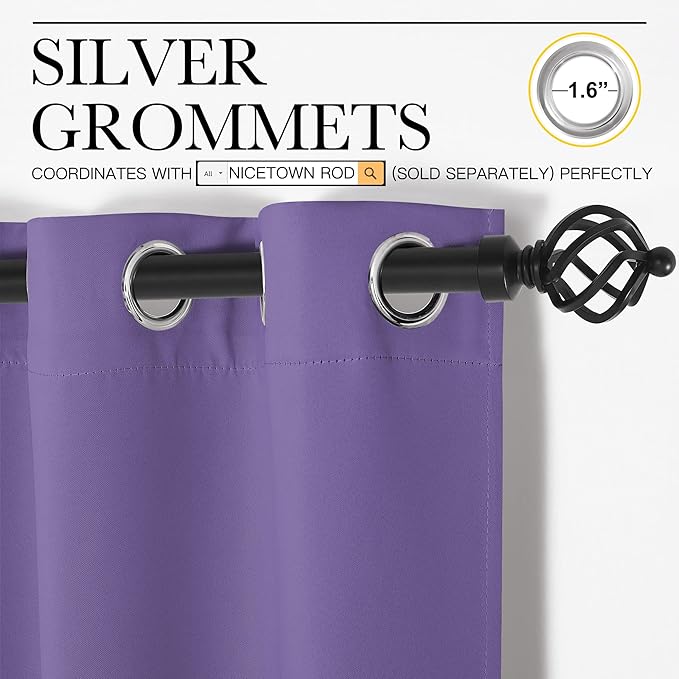 NICETOWN Blackout Window Curtains 70" L, 2 Panels, 34 inch, Lilac Purple, Grommet Top Room Darkening Thermal Insulated Vertical Window Drapes Modern for Flat/Apartment