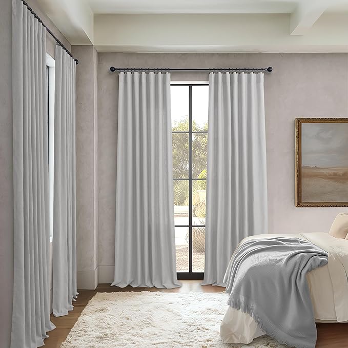 Pitalk Extra Long Grey Curtains 120 Inch Length for Living Room Set 2 Panels Rod Pocket Loop Tab Draperies Light Filtering Semi Sheer Linen Light Gray Curtain for Patio Sliding Door Balcony 10 FT Tall