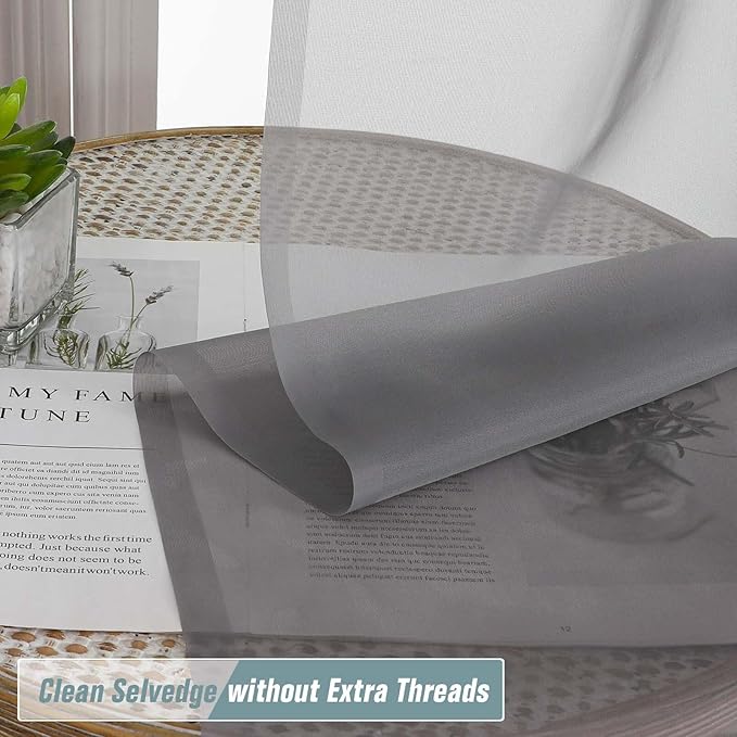 Grey Small Sheer Curtains 2 Panels, Kitchen Curtains 36 Inch Length, Elegant Light Filtering Short Window Drapes for Living Room Bedroom, Dual Rod Pocket, Charcoal Grey, 2x42Wx36L Inches
