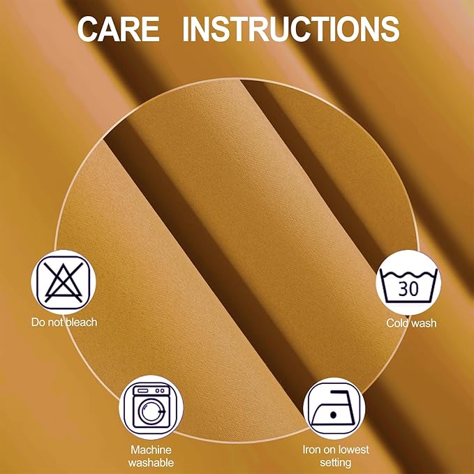 LEMOMO Blackout Curtains 66 x 72 Inch Long Mustard Yellow Curtains Set of 2 Panels Room Darkening Curtains for Bedroom and Living Room
