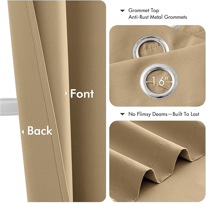 MIULEE Taupe Brown Blackout Curtains for Bedroom Living Room 54 Inches Long 2 Panels, Thermal Insulated Room Darkening Drapes Solid Grommet Noise Reduction Light Blocking Window Treatments 40x54 Inch