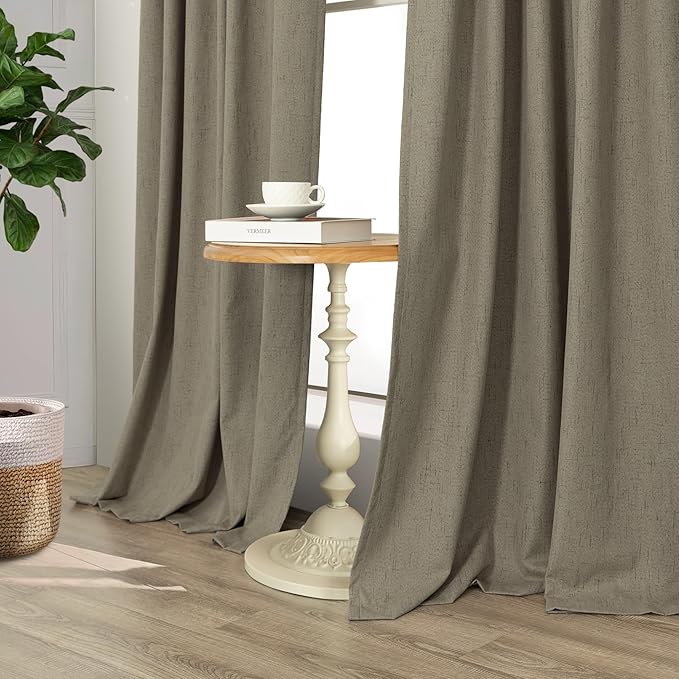 Pitalk Living Room Curtains 102 Inches Long for 103 Inch Tall Window Drape 100% Blackout Curtains for Bedroom Cold Weather Thermal Insulated Noise Reduction Curtain Farmhouse Style 2 Panels Dark Taupe