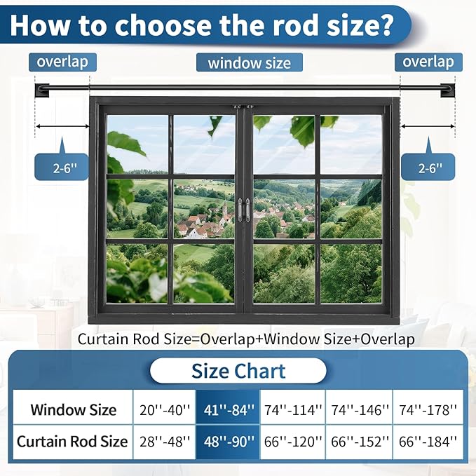 Black Curtain Rods for Windows 48-90Inch(4-7.5ft) Heavy Duty Wrap Around Blackout Curtain Rods,Adjustable Room Darkening Drapery Rod for Bedroom, Living Room, Sliding Door & Outdoor Patio