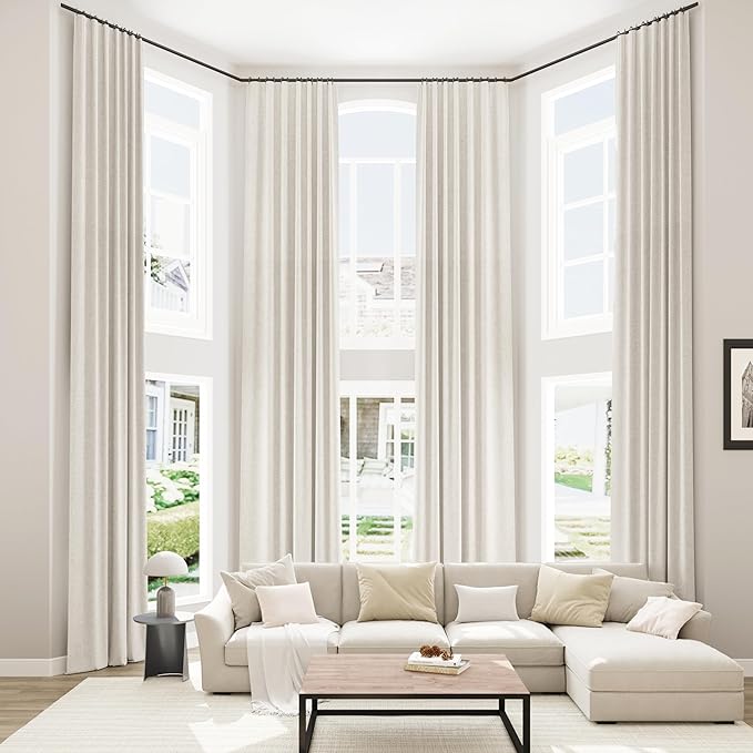 Guken Cream 100% Blackout Cream Linen Curtains 52 Inch Wide by 142 Inch 2 Panels Set for Living Room Bedroom Back Tab/Rod Pocket Thermal Insulated Black Out Drapes Room Darkening Window Curtains