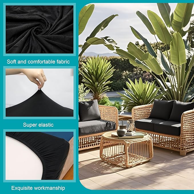 12 Pcs Stretch Patio Cushion Covers,Outdoor Couch Covers Replacement,Outdoor Couch & Sofa Slipcovers,for Patio Furniture Cushion Covers,Washable Reusable Furniture Protector (Black,Cover Only)