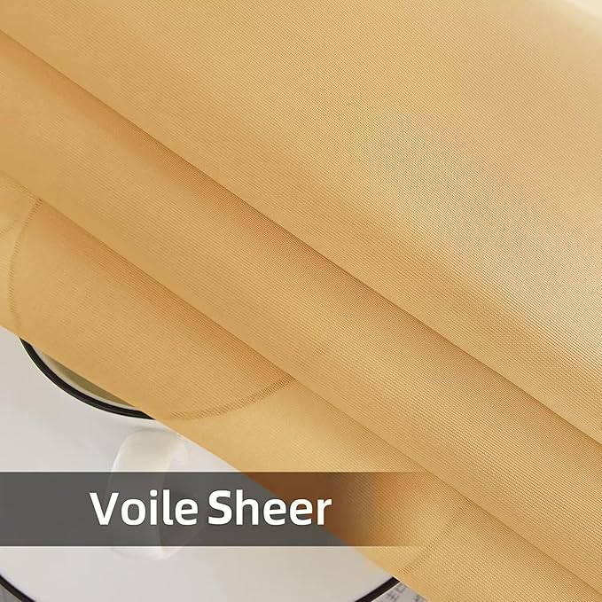 youleyar Solid Sheer Rod Pocket Curtain Voile Draperies 2 Panels White Beige Black Grey Ivory 52 Inch Width 96 Inch Long 1 Pair for Kitchen Bedroom Children Living Room Yard (Gold,52Wｘ96L)