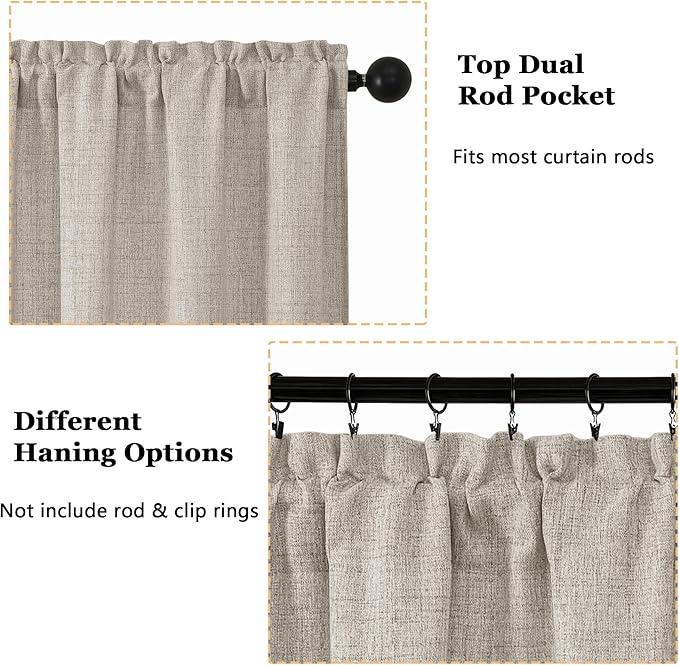 OWENIE Linen Valances for Windows 1 Pcs 24 Inch Length, Light Filtering Textured Short Small Valance Curtains for Bathroom Basement Living Room Bedroom, Half Window Curtains Over Sink, 60" W by 24" L