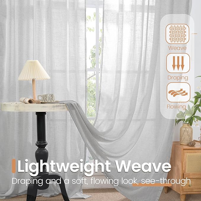 BGment Light Grey Linen Curtains for Kithchen Cafe Window 40 Inch Length - Rod Pocket Semi Sheer Drapes Light Filtering for Bathroom Bedroom Lightweight Rustic, 2 Panels Set, 42 X 40 Inch