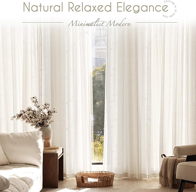 Extra Long 144 inch Curtains Linen Blend for Living Room Back Tab Neutral Farmhouse Light Filtering Semi Sheer Linen Drapes 144 inch Ceiling to Floor For Large Window Villa Hallway Ivory 10 FT 60x144
