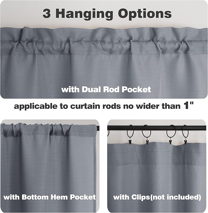 Chyhomenyc Dark Grey Short Curtain Valance for Windows, Faux Linen Textured Half Window Curtains, Burlap Solid Topper Small Curtain Valance for Bathroom Laundry Basement, 60Wx18L Inch, 1 Piece