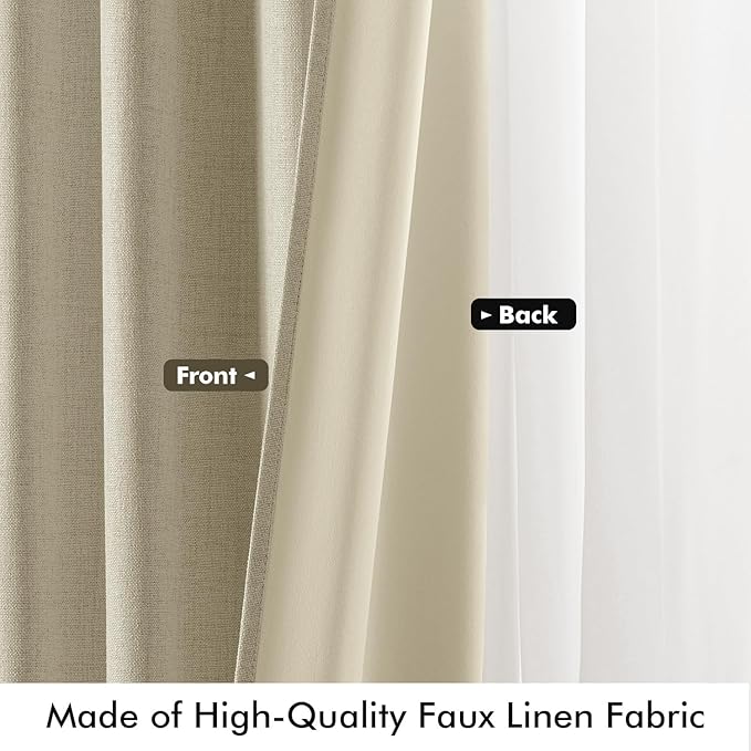 MIULEE 100% Blackout Linen Curtains for Bedroom, Cobblestone Solid Luxury Decor Thermal Insulation Room Darkening Drapes for Living Room Nursery Back Tab Rod Pocket 42 x 72 Inches, 2 Panels