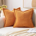 MIULEE Burnt Orange Decorative Throw Pillow Covers for Couch Bed Livingroom 18x18 Inch Set of 2 Boho Accent Throw Pllows Broadside Striped Patchwork Soft Corduroy Pillowcases