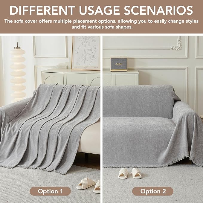 Couch Cover for Dogs, Boho Sofa Covers for 2 Cushion Couch, Chenille Sofa Slipcover for Pets Washable, L-Shape Sectional Couch Loveseat Cover Soft Throw Blankets with Tassels(71x102,Grey)