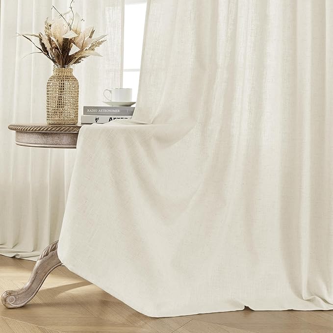 Joydeco Linen Curtains 2 Panel Set, Light Filtering, Ivory Linen Curtains 90 Inch Cream Drapes with Rod Pocket Back Tab (90" L x 37" W)