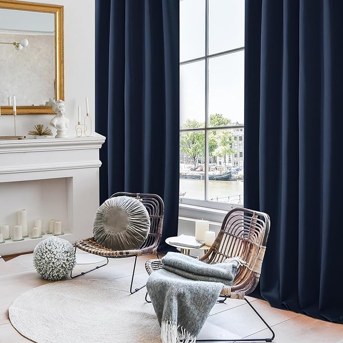 Deconovo Blackout Curtains, Thermal Insulated, W42 x L72 2 Panels, Back Tab, Machine Washable, Room-Darkening Drapes for Bedroom/Living Room Navy Blue