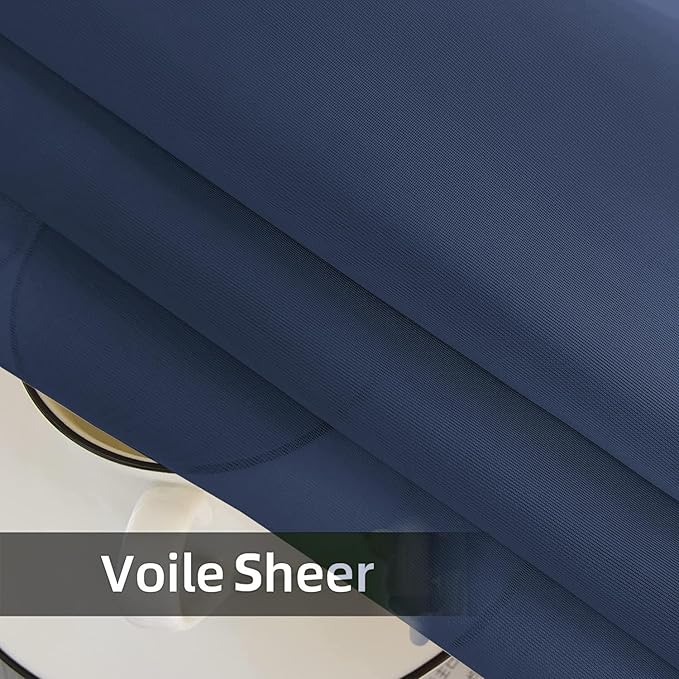 youleyar Solid Sheer Rod Pocket Curtain Voile Draperies 2 Panels White Beige Black Grey Coffee 52 Inch Width 84 Inch Long 1 Pair for Kitchen Bedroom Children Living Room Yard (Navy,52Wｘ84L)