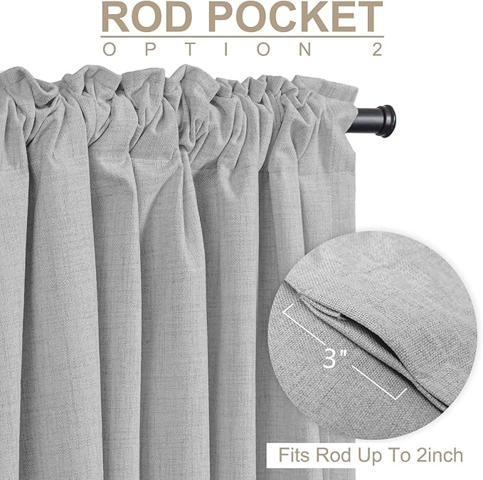 100% Blackout Shield Linen Blackout Curtains for Bedroom 102 Inches Long, Back Tab/Rod Pocket Living Room Drapes, Thermal Insulated Blackout Curtains 2 Panels Set, 50" W x 102" L, Grey